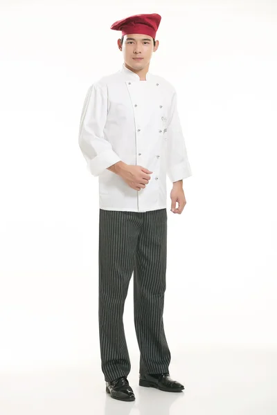 Wearing all kinds of clothing chef dietitian in front of white background — Stock Photo, Image