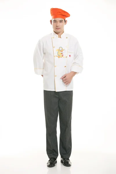 Wearing all kinds of clothing chef dietitian in front of white background — Stock Photo, Image