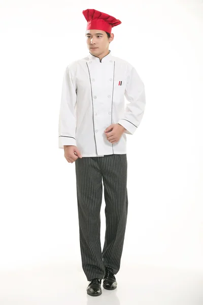 Wearing all kinds of clothing chef dietitian in front of white background — Stock Photo, Image