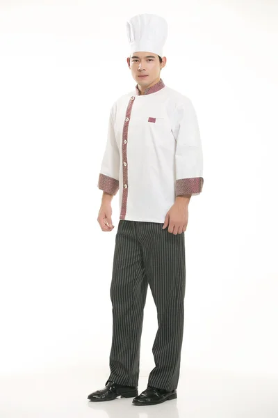 Wearing all kinds of clothing chef dietitian in front of white background — Stock Photo, Image