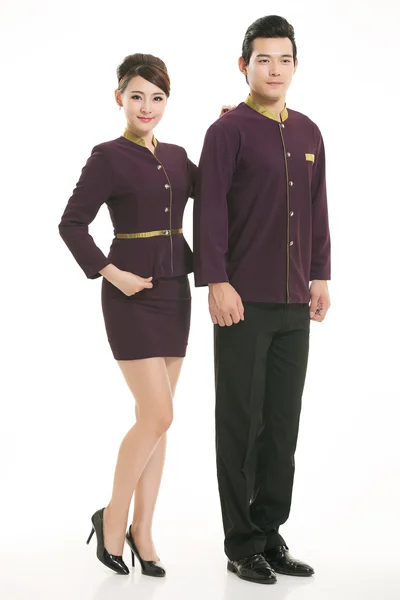 Beyaz arka planda giyim meslek Çinli garsonlar giymek