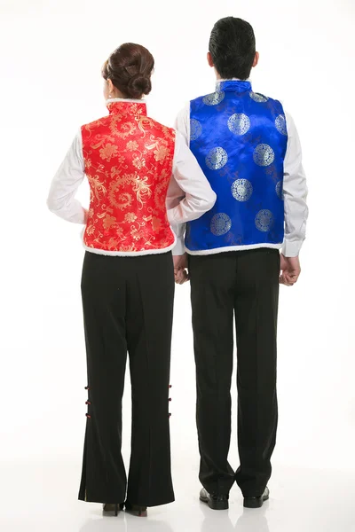 El uso de chaqueta acolchada de algodón dama de China en fondo blanco — Foto de Stock