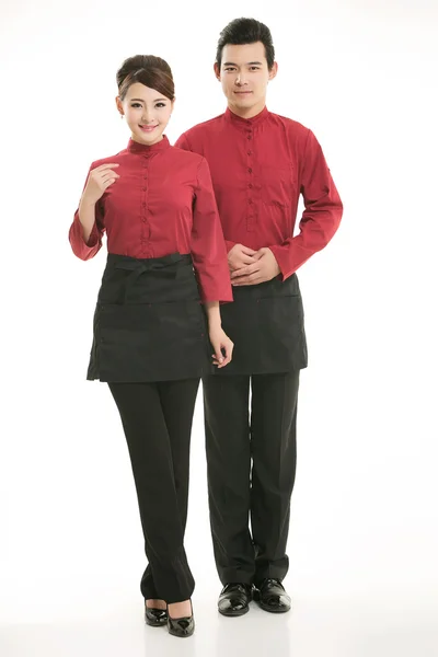 Indossare abbigliamento occupazione camerieri cinesi in background bianco — Foto Stock