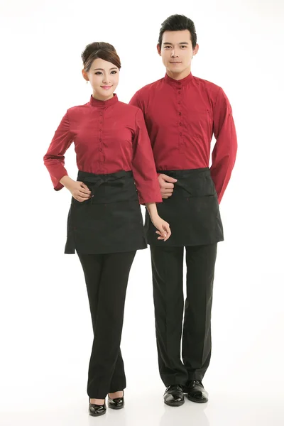 Indossare abbigliamento occupazione camerieri cinesi in background bianco — Foto Stock