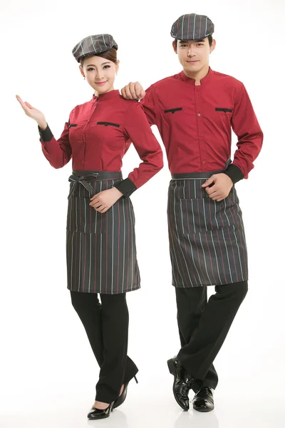 Wear clothing occupation Chinese waiters in white background — Stock Photo, Image