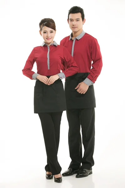 Wear clothing occupation Chinese waiters in white background — Stock Photo, Image
