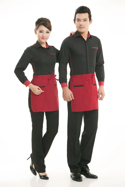 Beyaz arka planda giyim meslek Çinli garsonlar giymek