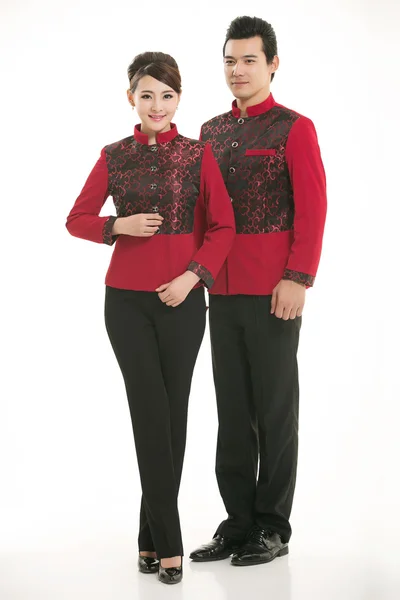 Nosić odzież okupacji chińskiej kelnerów w tle — Zdjęcie stockowe