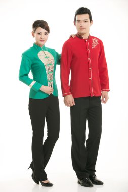 Çin çelik yelek giyen erkekler beyaz arka planda