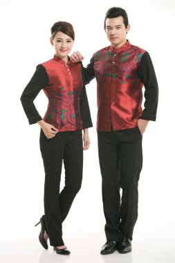 Çin çelik yelek giyen erkekler beyaz arka planda