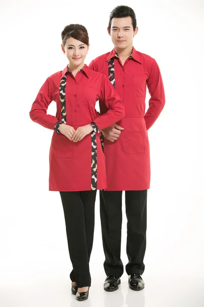 Wear clothing occupation Chinese waiters in white background — Stock Photo, Image