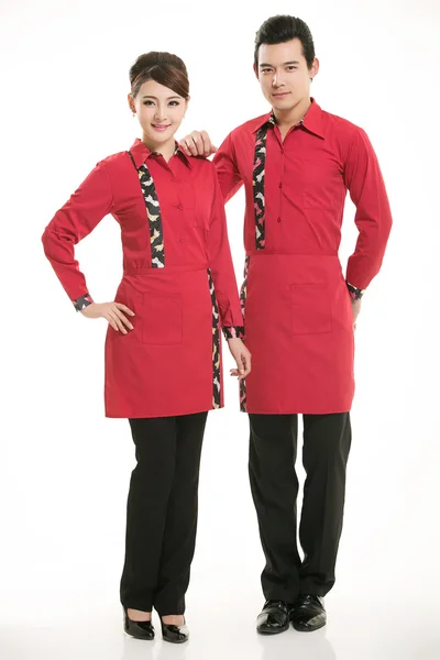 Wear clothing occupation Chinese waiters in white background — Stock Photo, Image