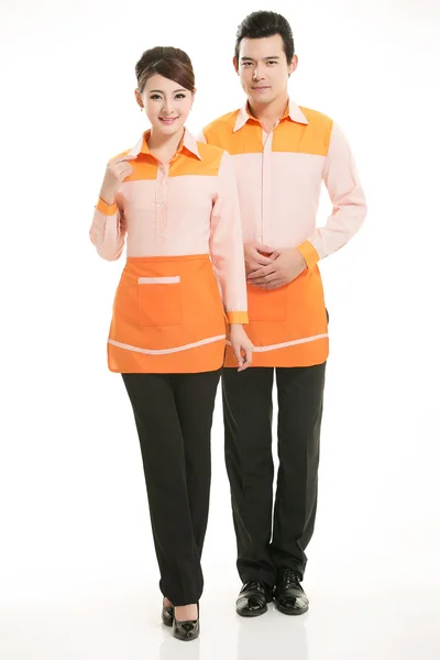 Wear clothing occupation Chinese waiters in white background — Stock Photo, Image