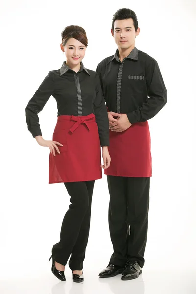 Wear clothing occupation Chinese waiters in white background — Stock Photo, Image