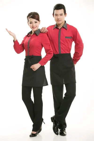 Wear clothing occupation Chinese waiters in white background — Stock Photo, Image