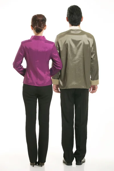 Wearing Chinese clothing waiter in front of a white background — Stock Photo, Image