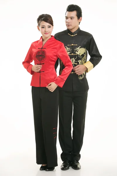 El uso de camarero ropa china en frente de un fondo blanco —  Fotos de Stock