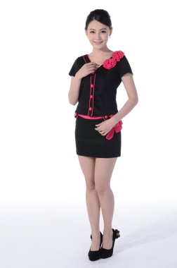 Etkin kız beyaz arka plan önünde profesyonel kıyafetleri giymek