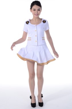 Etkin kız beyaz arka plan önünde profesyonel kıyafetleri giymek