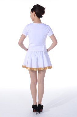 Etkin kız beyaz arka plan önünde profesyonel kıyafetleri giymek