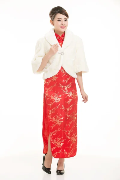 Wearing Chinese clothing waiter in front of a white background — Stock Photo, Image