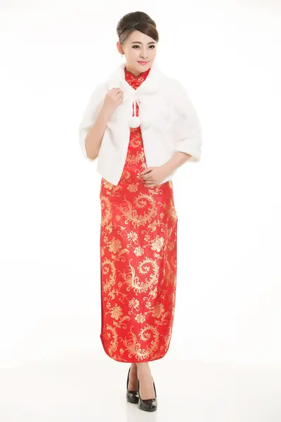 Wearing Chinese clothing waiter in front of a white background — Stock Photo, Image