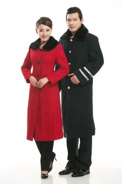 Wearing Chinese clothing waiter in front of a white background — Stock Photo, Image