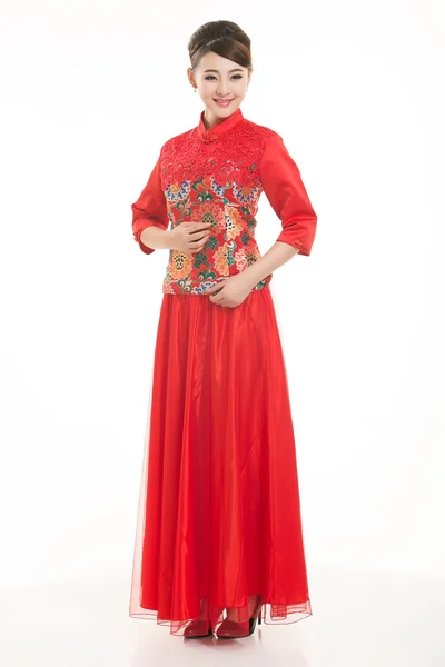 Nošení čínské oblečení číšník před bílým pozadím Stock Obrázky