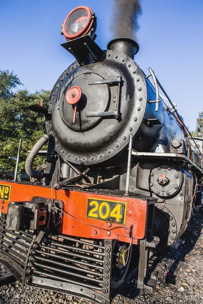 Oude locomotief aankomst op station — Stockfoto