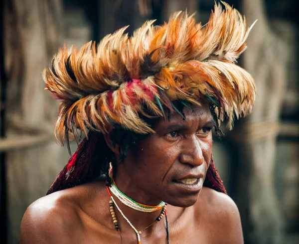 Hombre con una corona de plumas — Foto de Stock