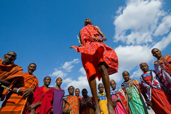 Masai warriors traditional jumps — Stock Photo, Image