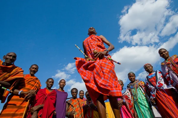 Masai warriors traditional jumps — Stock Photo, Image