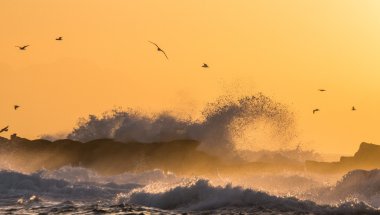 Dalgalar çökmesini üzerinde kayalık deniz kıyısı