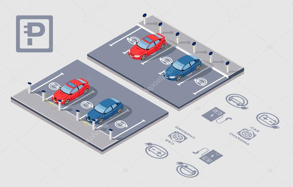 Isometric Electrocar parking