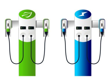 Electric car charging column set 4 clipart
