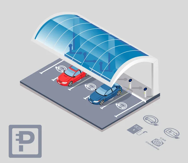 Electric car parking with roof — Stock Vector