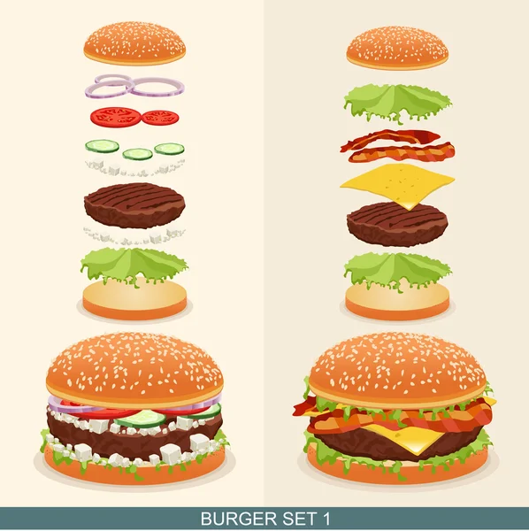 Juego de hamburguesas 1 — Vector de stock