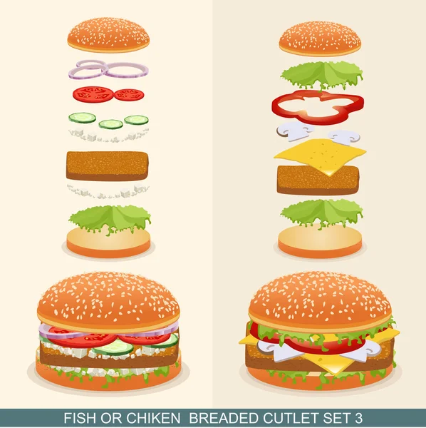 Conjunto de hambúrguer 3 — Vetor de Stock