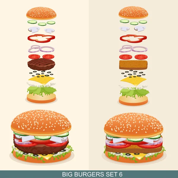 Burger set 6 — Stock Vector