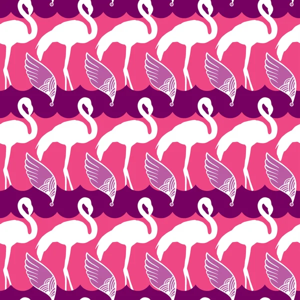 Elegance seamless pattern with pink flamingo and wings — Stock Vector