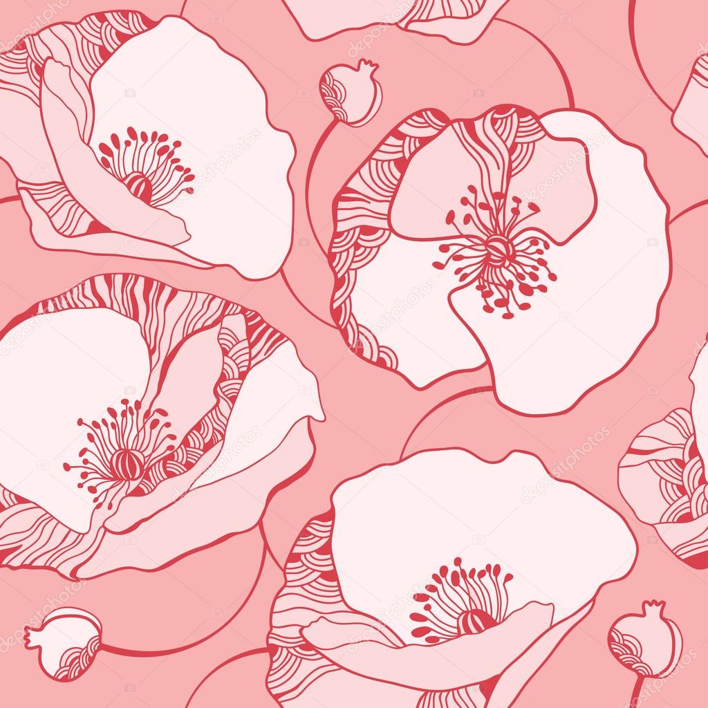 Beautiful seamless pattern with pink poppies