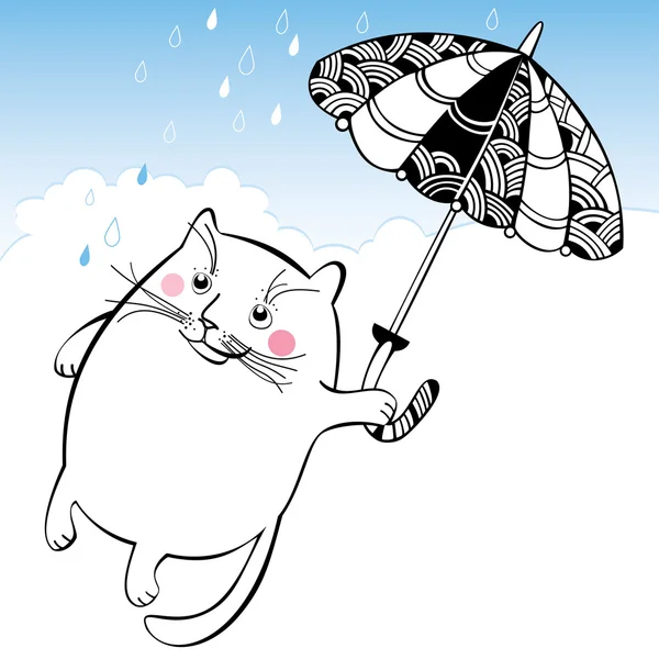 Funny cat on the umbrella. Series of comic cats. — Stock Vector