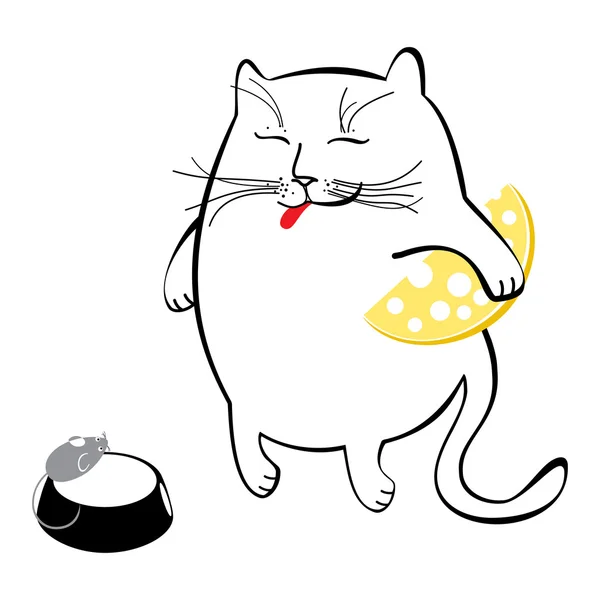 Lustige Katze mit Käse. Serie von Comic-Katzen — Stockvektor