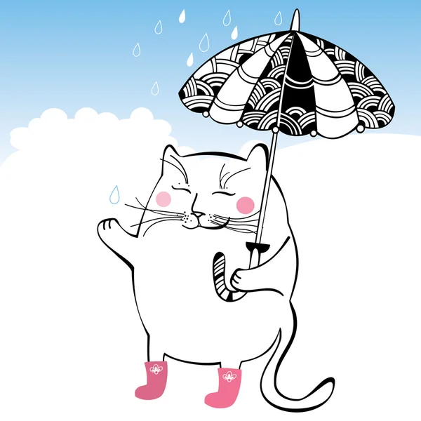 Lustige Katze mit Regenschirm. Serie von Comic-Katzen. — Stockvektor