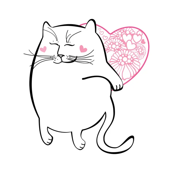 Lustige Katze mit Herz. Serie von Comic-Katzen. — Stockvektor