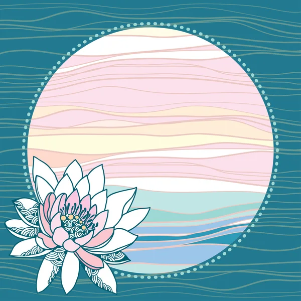 Vintage round frame with waterlilies on a turquoise background — Stock Vector