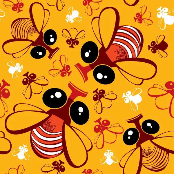 Seamless pattern with cartoon funny flies — Stock Vector
