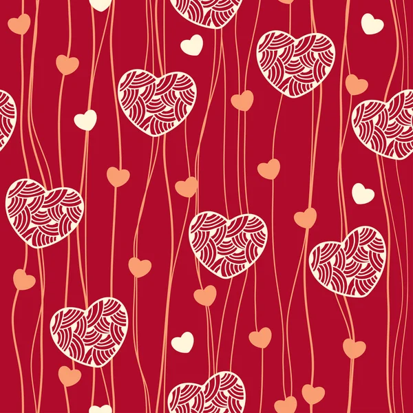 Seamless pattern with ornate hearts and lines — Stock Vector
