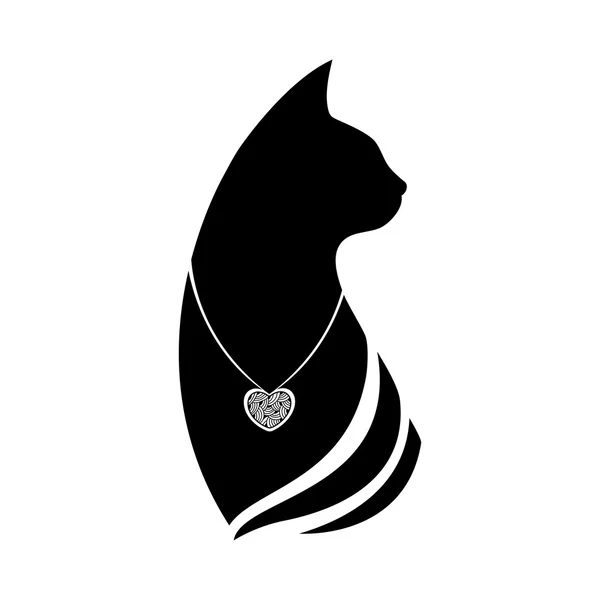 Silhouette of a cat head with a pendant around the neck — Stock Vector