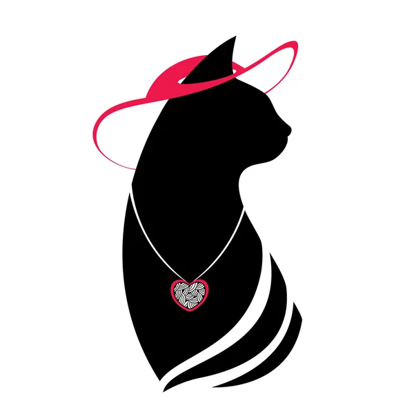 赤い帽子をかぶった頭の猫のシルエット — ストックベクタ